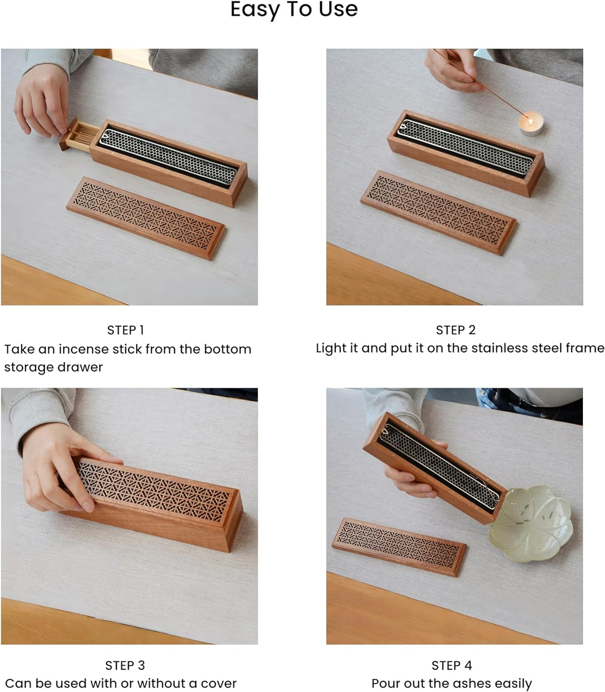 Incense Holder, Wooden Incense-Stick Holder Box with Storage & Ash Catcher,Coffin Incense Bunners for Meditation Yoga Spa Room (Natural Wood)