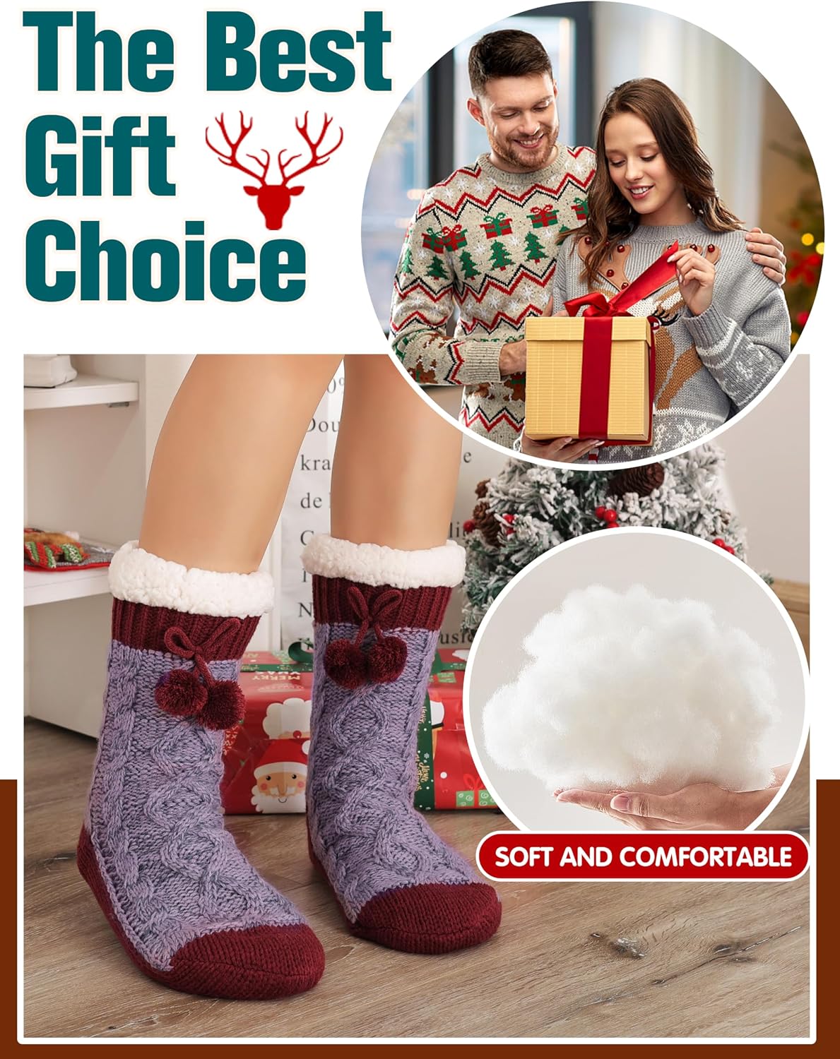 Welwoos Womens Slipper Fuzzy Grips Socks Fluffy Winter Warm Thick Thermal Cozy Plush Non Slip Cabin Soft Fleece Socks