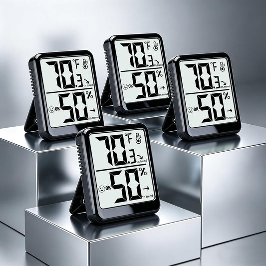 4-Pack Room Thermometer Indoor Hygrometer, Small Digital Temperature and Humidity Monitor Sensor, Temperature Humidity Gauge Meter for Home Baby Room, Plants, Pets - AAA Battery Included
