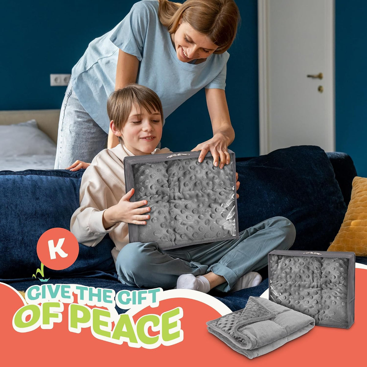 Kidaddle 5lb Weighted Blanket for Kids (Blue) 19x22 Inch, Plush Minky Weighted Lap Pad with Travel Bag for Ages 4+