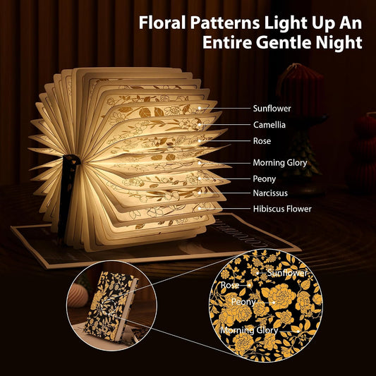 Book Lover Gift, Folding Book Lamp Decor, Portable Print Book Light | 1200mAh Rechargeable Night Light, Paper Desk Lamp, Reading Bookshelf Lamp, Gift for Women & Readers & Christmas (Black)