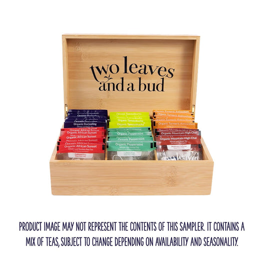 Two Leaves and a Bud Organic Tea Sampler in 6-Slot Bamboo Presentation Box