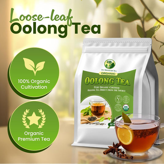 Wu Mountain Tea Organic Oolong Tea Loose Leaf, 1 lb – Premium Whole Leaf Chinese Oolong Tea Leaves, Smooth & Aromatic