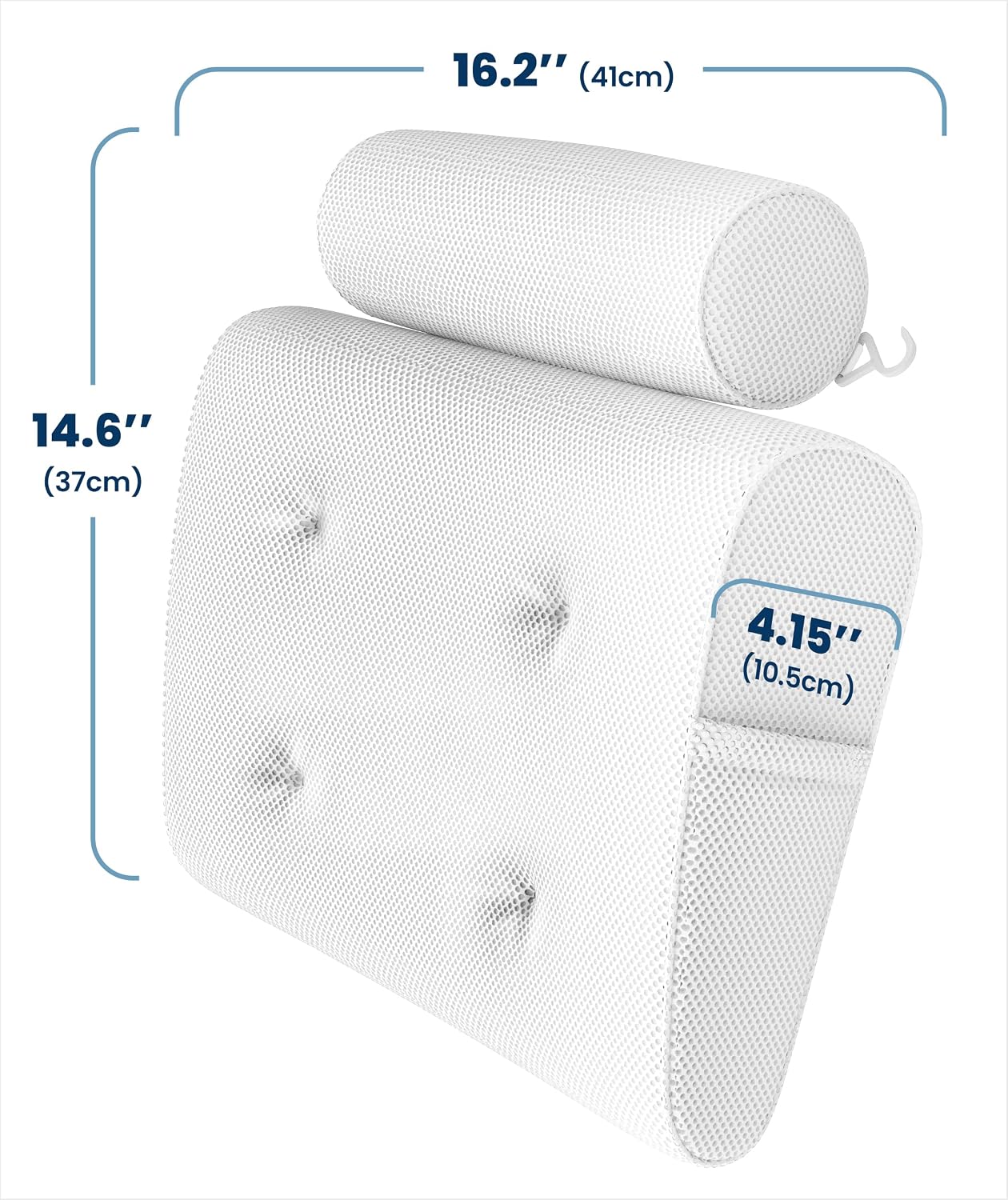 Everlasting Comfort Luxury Bath Pillows for Tub with Head and Neck Support - Non-Slip Bathtub Pillow with Suction Cups, Quick-Drying Mesh & Drying Hook - Jacuzzi & Spa Accessories for Women - Gray