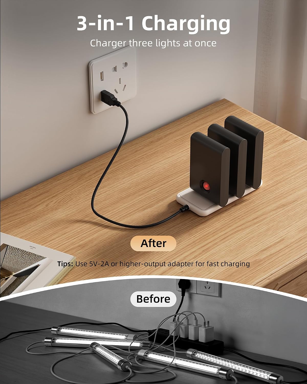 EZVALO Motion Sensor Night Lights, Sync LED Stair Lights Indoor, 1500mAh Rechargeable, Magnetic & Dimmable, 3000K Soft White, Portable Nightlight for Hallway, Stairs, Bathroom, Bedroom (Black)