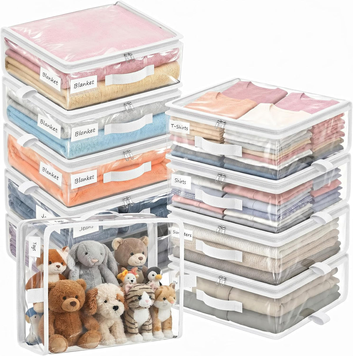 Clear Storage Bags with Zipper Handles, Sheet Organizers and Storage
