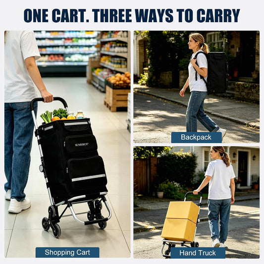 3-in-1 Foldable Stair Climbing Shopping Cart, Hand Truck & Backpack