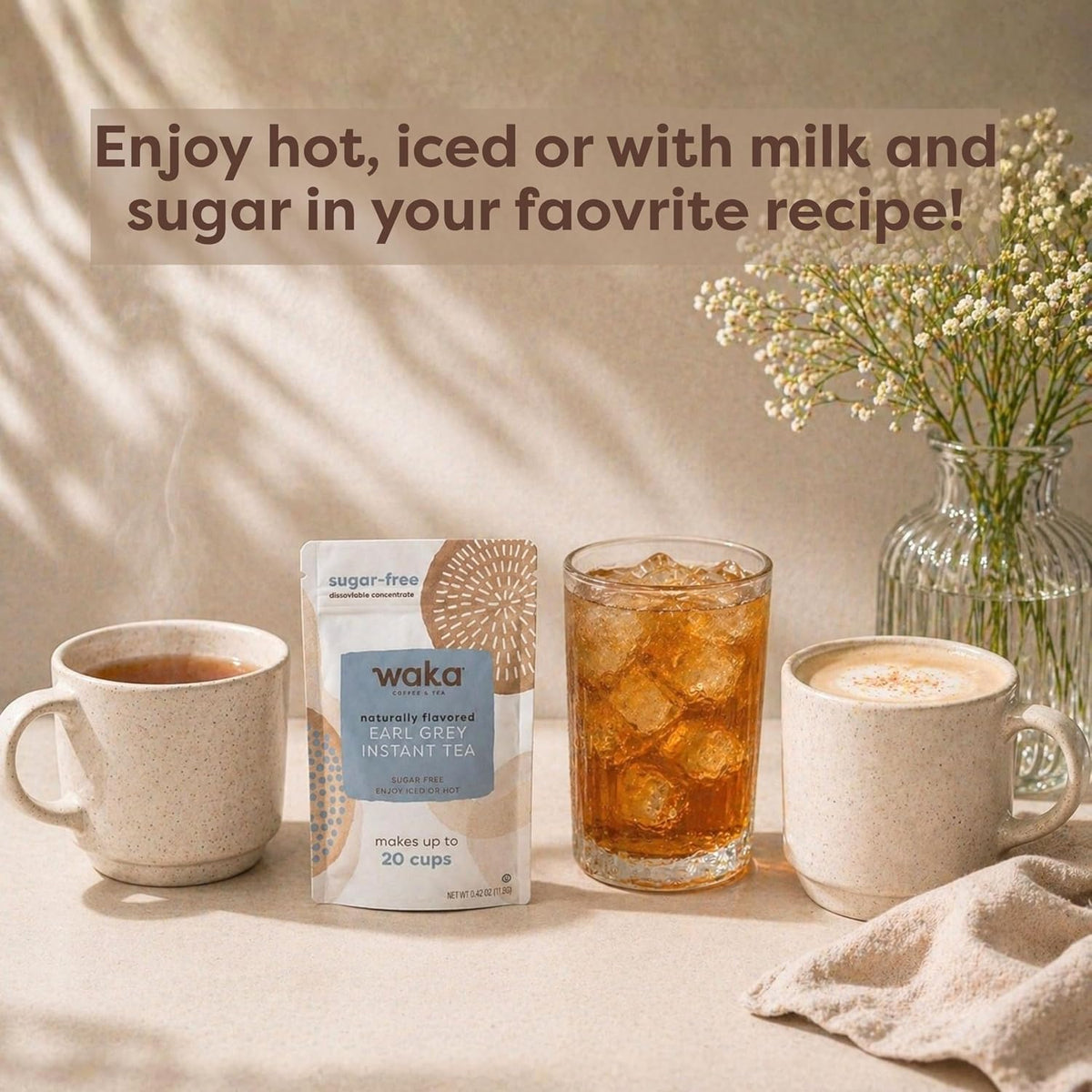 Waka Instant Earl Grey Black Tea for London Fog, 0.45 oz Travel Pack