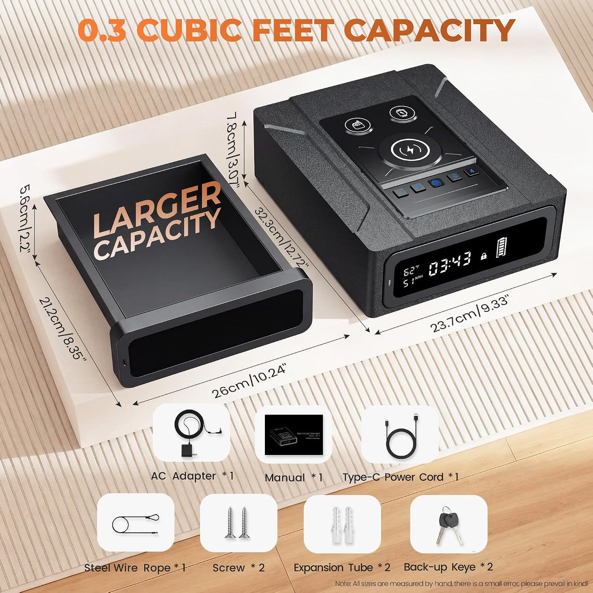 Biometric Safe, Fingerprint Lock & 3‑in‑1 Wireless Charging for Bedside