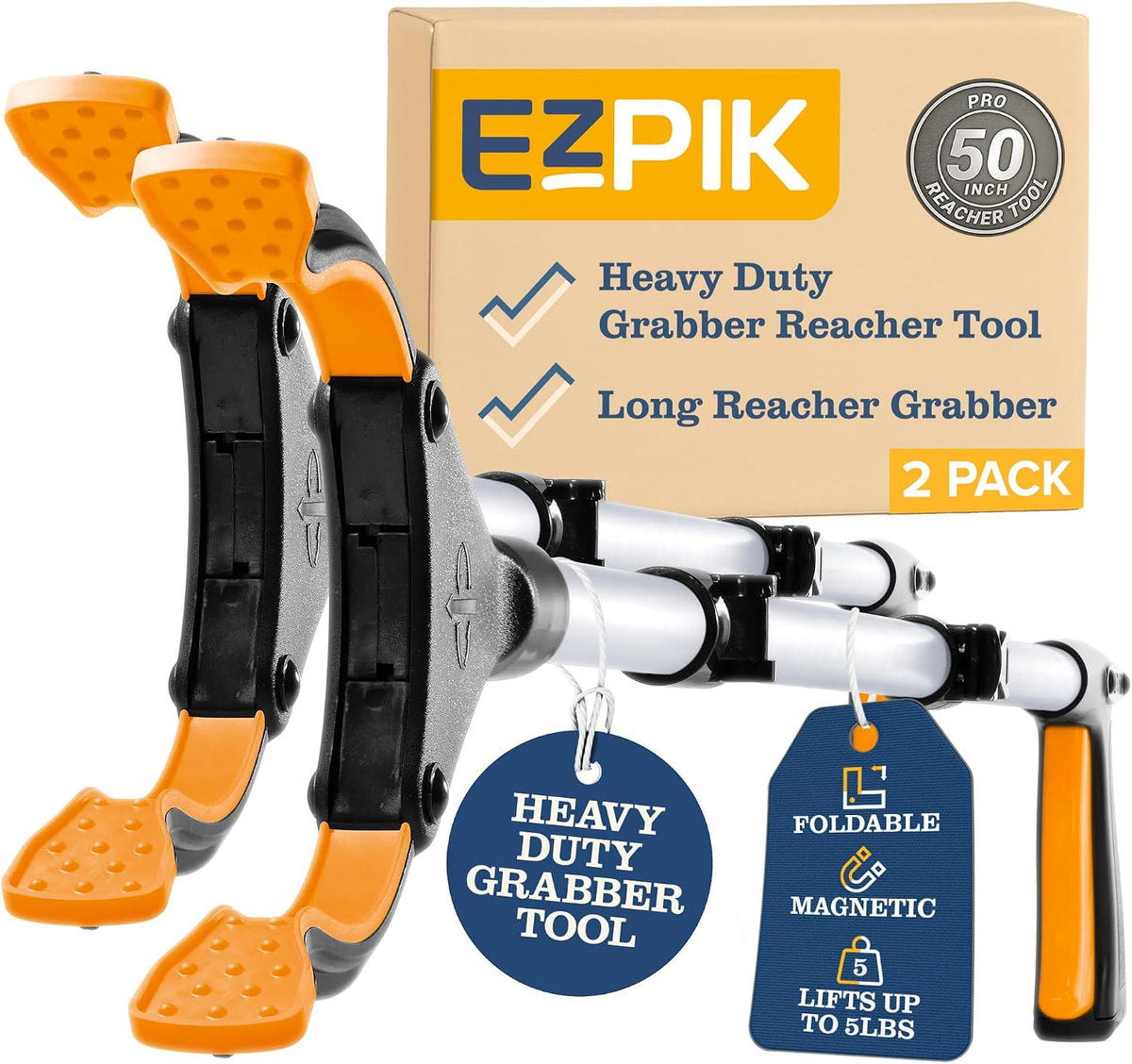 EZPIK Pro 43" Foldable Grabber Reacher Tool for Seniors - Grabbers for Elderly Reaching Tool Heavy Duty Pickup Trash Picker Upper Equipment - Claw Grabber Stick for Reaching Aids, Weed Gripper