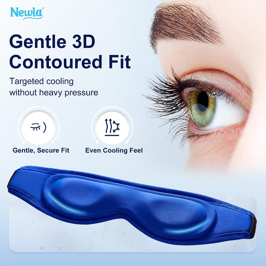 Cooling Gel Eye Mask for Puffy Eyes, Contoured Cold Compress for Eyes, Reusable Cold Eye Mask for Puffiness, Migraine & Tired Eyes, Post Surgery, Ice Gel Pack for Eye Care, Adjustable Strap (Blue)