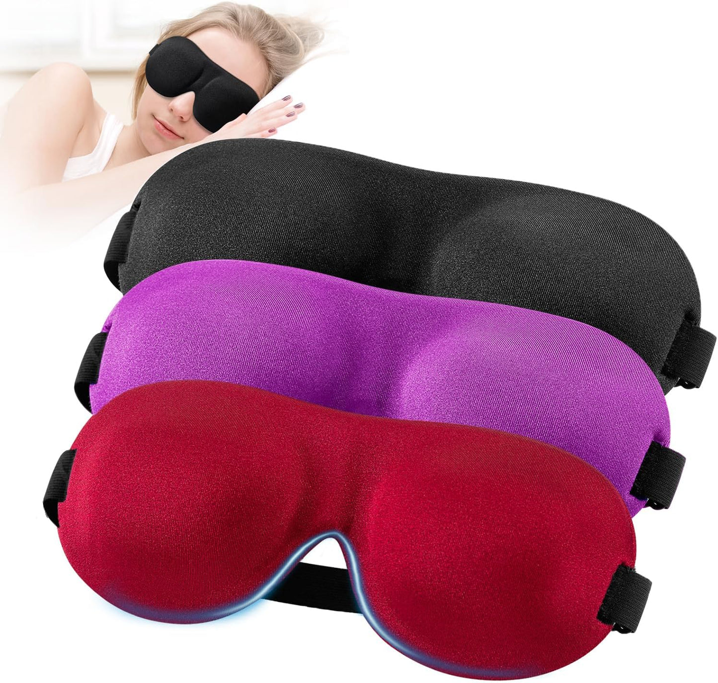 YIVIEW Sleep Mask for Back and Side Sleeper Pack of 3, 100% Light Blocking 3D Eye Masks for Sleeping, Lightweight & Breathable Eye Cover for Women Men, Zero Pressure Night Blindfold