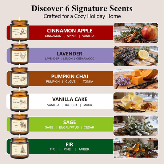 Scented Candles for Home,8 Pack Soy Wax Candle Set,Scented Candles Gift Set,Aromatherapy Candles, Amber Jar Vintage Apothecary Style, 8 Scents Gift Set