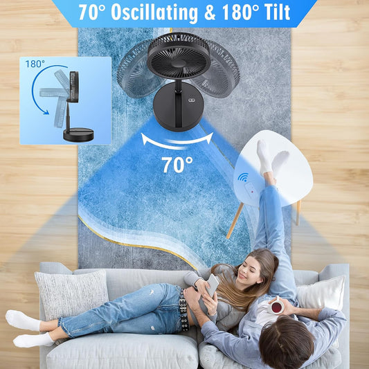 Portable Foldable Rechargeable Oscillating Fan - 8.6" 8000mah Battery Operated USB C Small Fan with Remote Quiet Table Desk Fan Folding Standing Pedestal Fan for Bedroom Rome Office Camping Travel