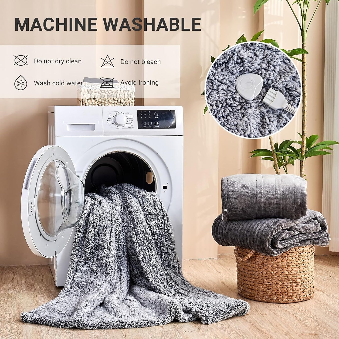 Electric Blanket Heated Throw, Soft Flannel 50"x60" Heating Blanket with 8 Hours Auto Off 10 Fast Heating Levels Machine Washable Sherpa Heated Blanket with Overheating Protection