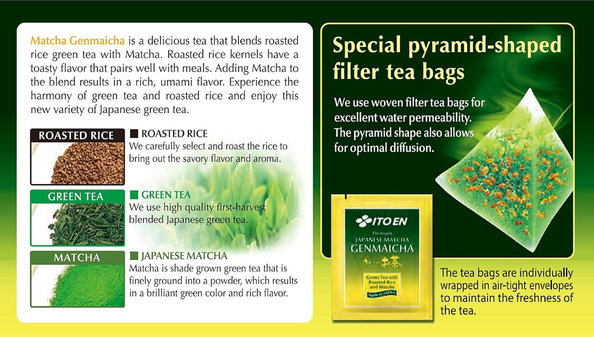 ITO EN Oi Ocha Premium Japanese Matcha Genmaicha Green Tea - Tea Bags, 50 Count (Pack of 1)