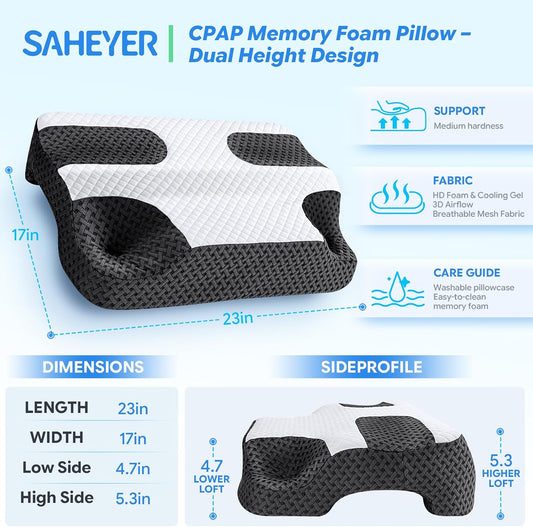 SAHEYER CPAP Pillow for Side Sleeping, CPAP Nasal Pillows for All CPAP Masks Users to Reduce Air Leaks Masks Pressure, Neck Support Pillows for Sleeping for Neck Pain Relief