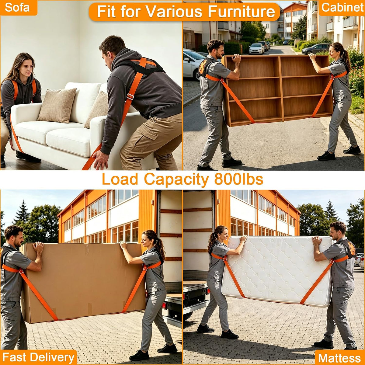 Moving Straps, 2-Person Shoulder Lifting and Moving System, Heavy Objects Up to 800lbs Safely for Moving Appliances Mattresses,Sofa
