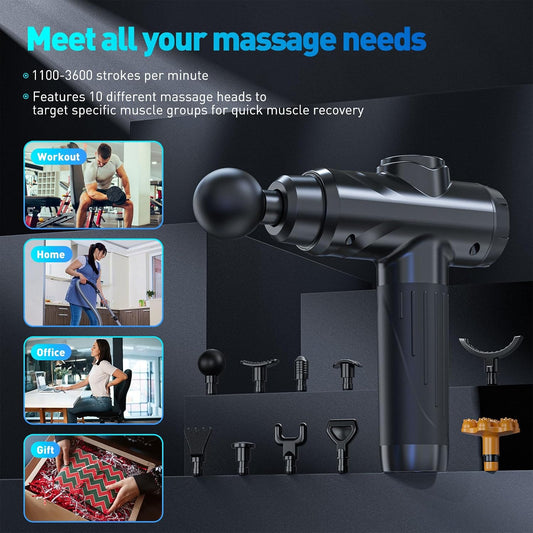 Massage Gun, Deep Tissue Percussion Massager for Pain Relief, Super Quiet Portable Body Relaxation Electric Muscle Massage Gun with 10 Attachment 30 Speed