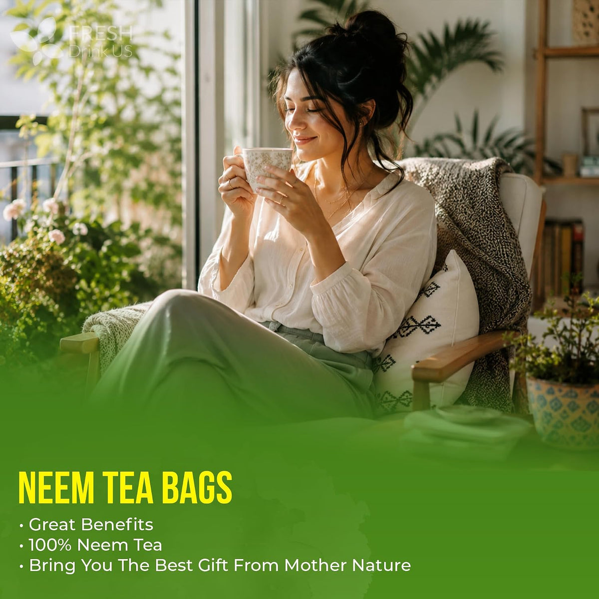FreshDrinkUS, Premium Neem Leaf Tea Bags, 33 Count, Pure, Caffeine Free