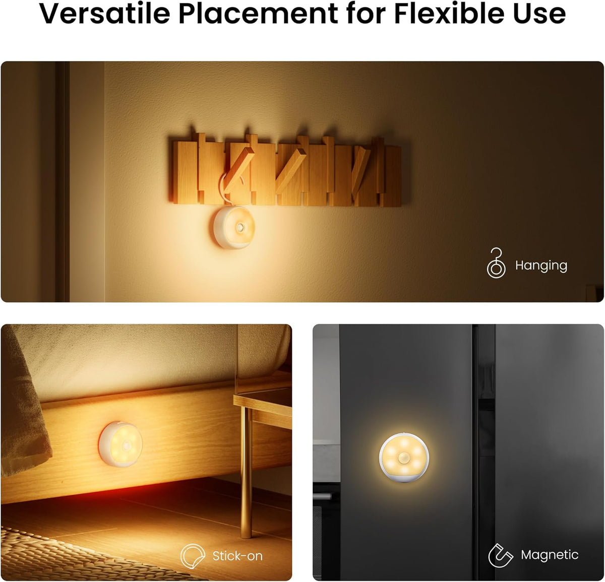 YEELIGHT Motion Sensor Night Light, Rechargeable Magnetic Nightlight with Auto Dusk to Dawn & Warm White, 2700K Type-C Wireless Closet Light for Bathroom, Hallway, Stairs, Bedroom, Under Bed