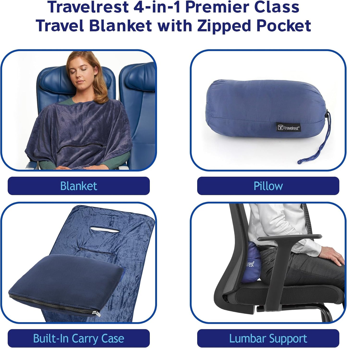 travelrest 4-in-1 Travel Blanket – Wearable Blanket, Pillow & Body Wrap, Lightweight, Compact & Cozy with Carry Case, Travel Friendly, Comfort, Ideal for Airplanes, Long Flights, Road Trips - Gray