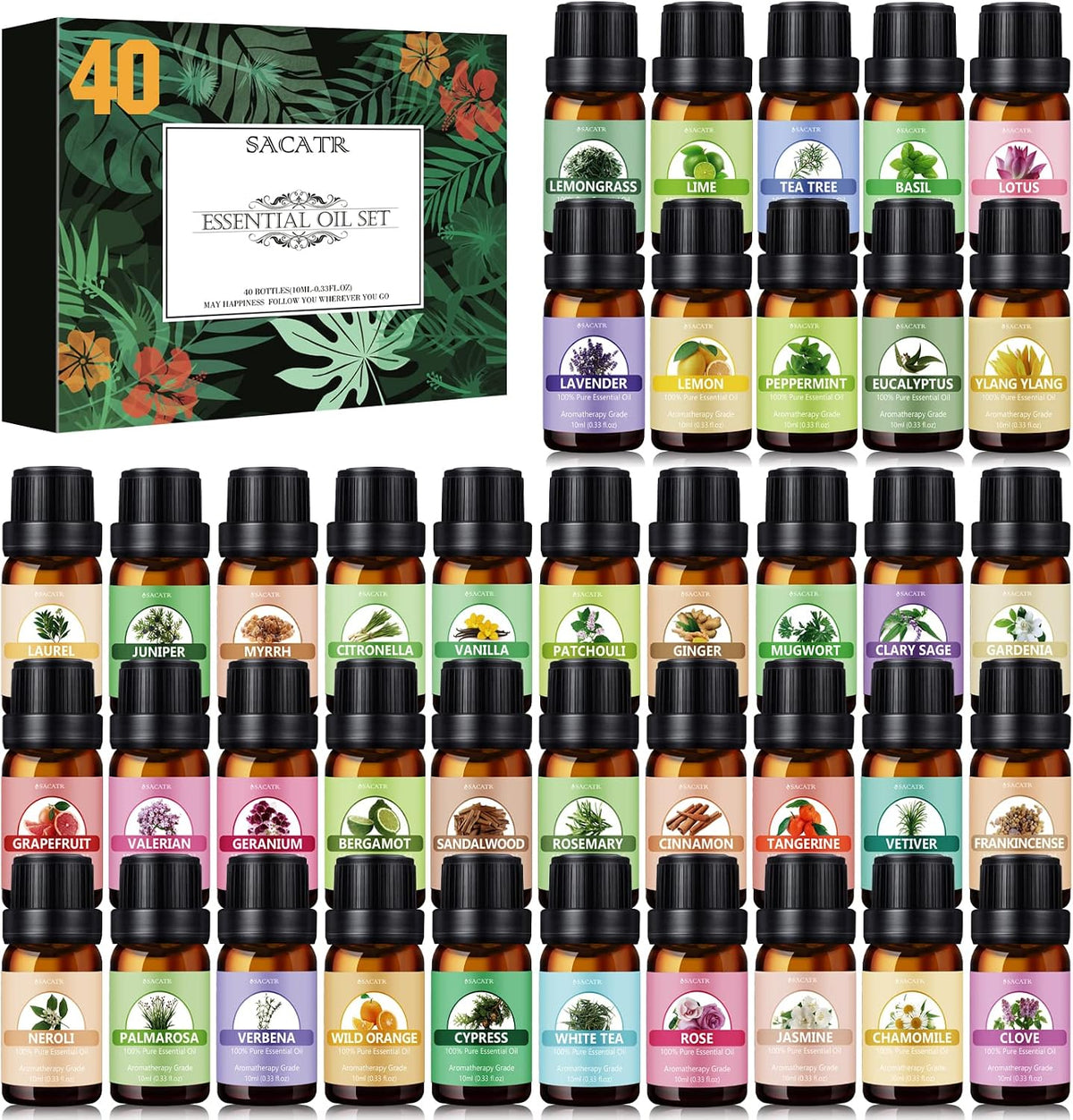 SACATR 60 Pcs Natural Essential Oil Sets,Fragrance Oil Scent (60 * 10ML)