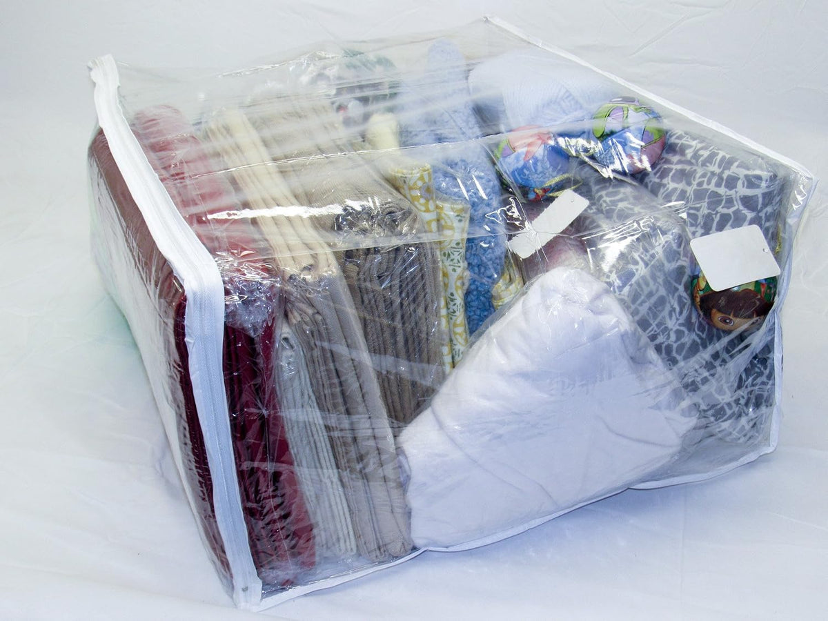 FBA Set of 5 Clear Vinyl Zippered Storage Bags 24x20x11 Inch