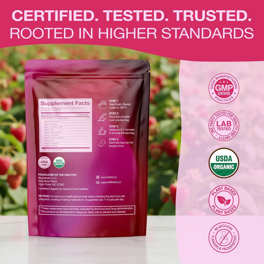 Organic Hormone Balance Tea for Women – Raspberry Leaf, Vitex & Tulsi – Herbal Hormone Balance Tea for PMS, PCOS, Perimenopause, Mood & Cycle Support – Caffeine-Free, USDA Organic