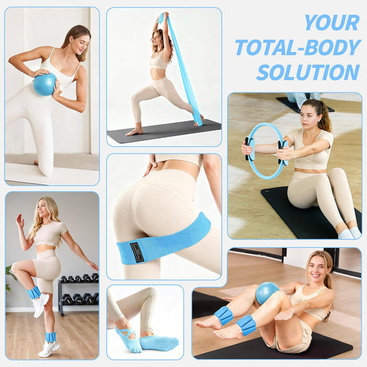NANATI Pilates Kit, Home Pilates Workout Kit for Women, Pilates Equipment with 14.5" Pilates Ring and Ball, Resistance Bands, Ankle Weights, Sliders & Grip Socks for Home Workouts