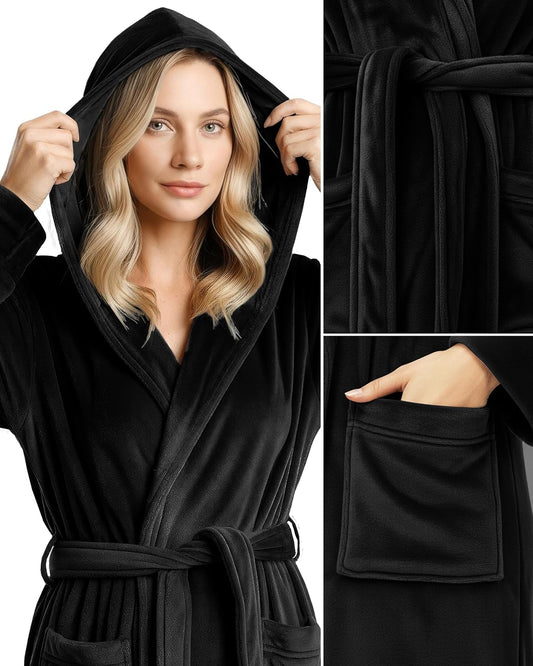 NY Threads Premium Womens Robe with Hood, Plush Fleece Long Bath Robe for Women, Fluffy Soft Women's Bathrobe