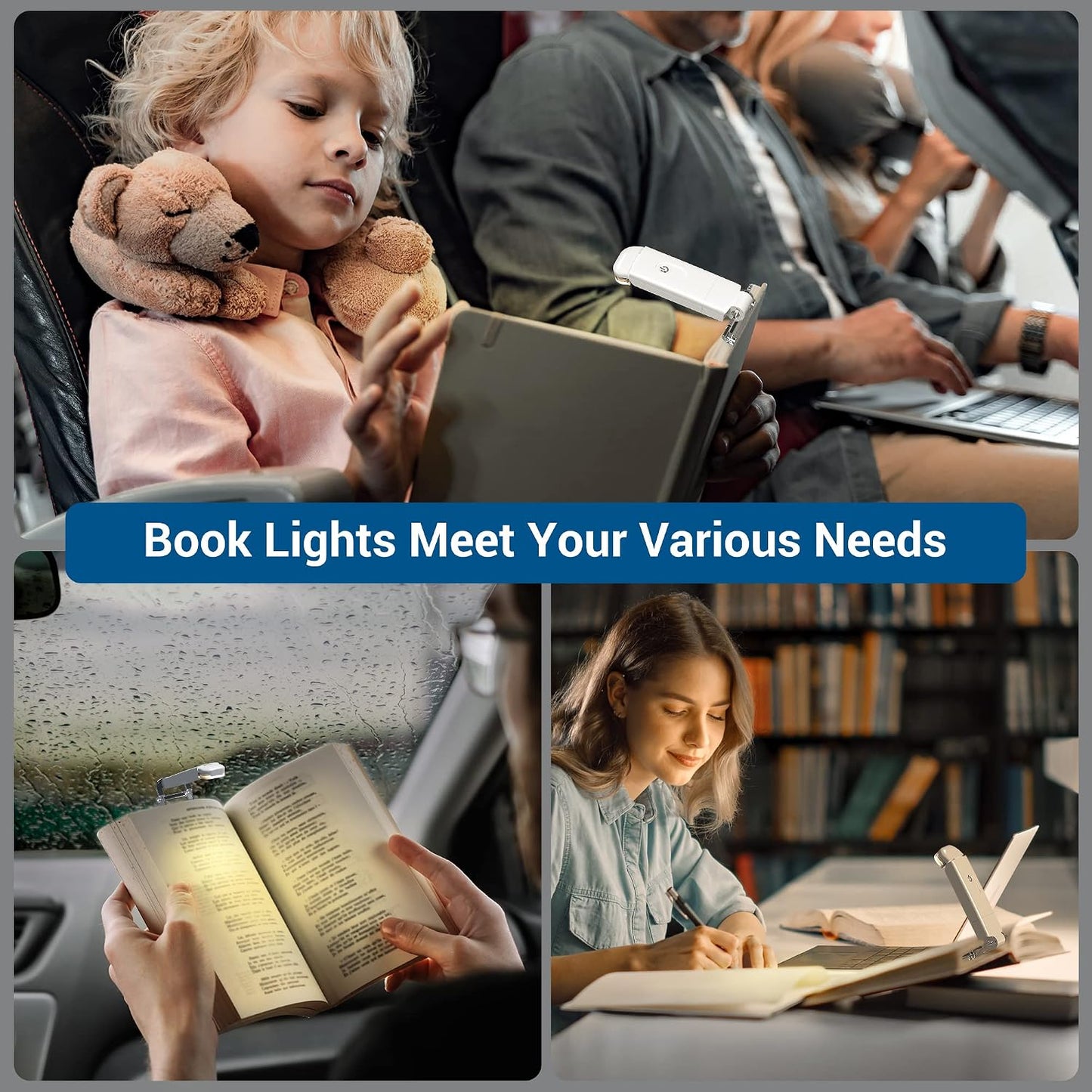 DEWENWILS Book Reading Light, USB Rechargeable Booklight for Reading at Night, LED Clip On Book Lights for Kids, Bookworms, Blue Light Blocking, Amber + Warm White (Green)