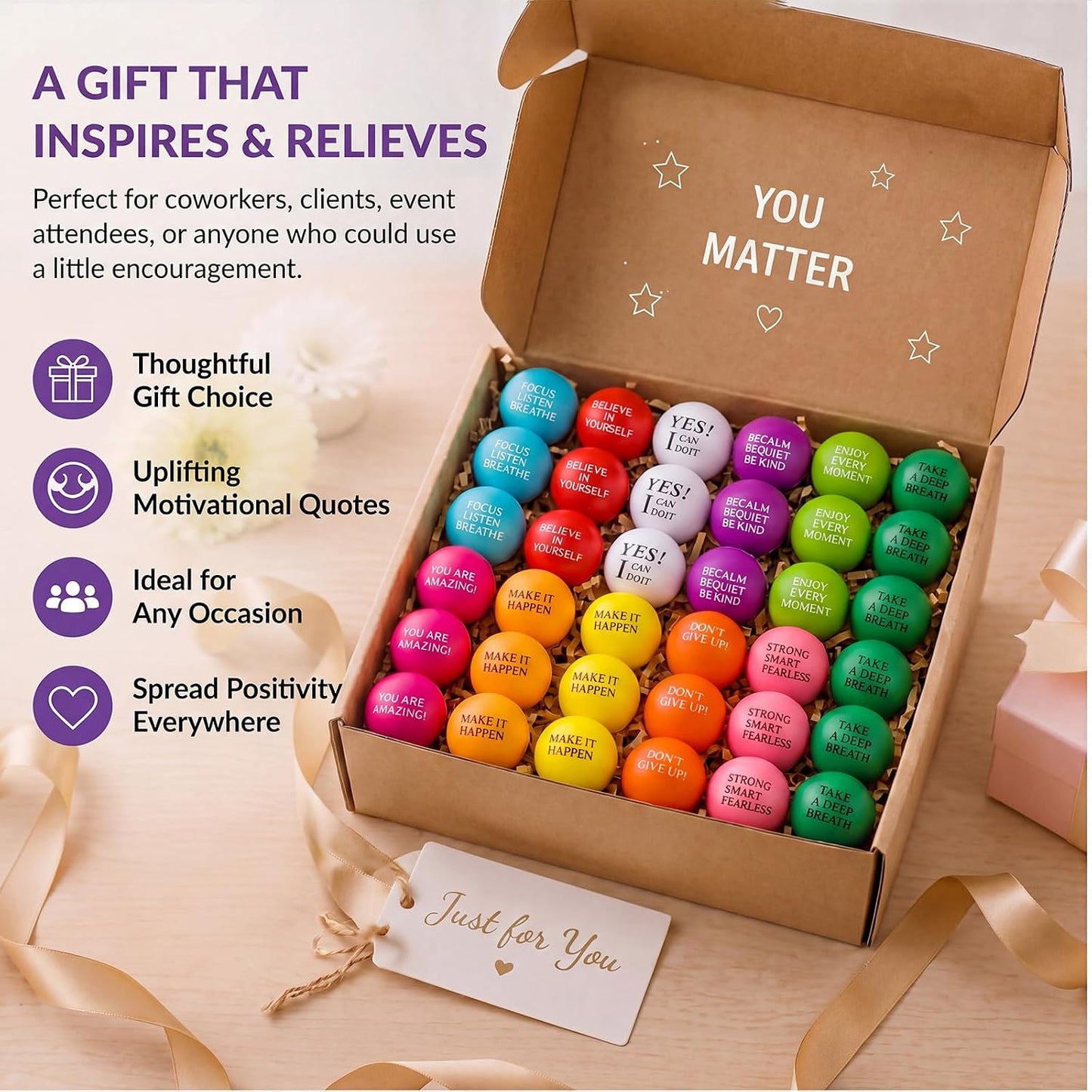 Sotiff 100 Pcs Motivational Balls Bulk for Adults, Ten Colors Inspirational