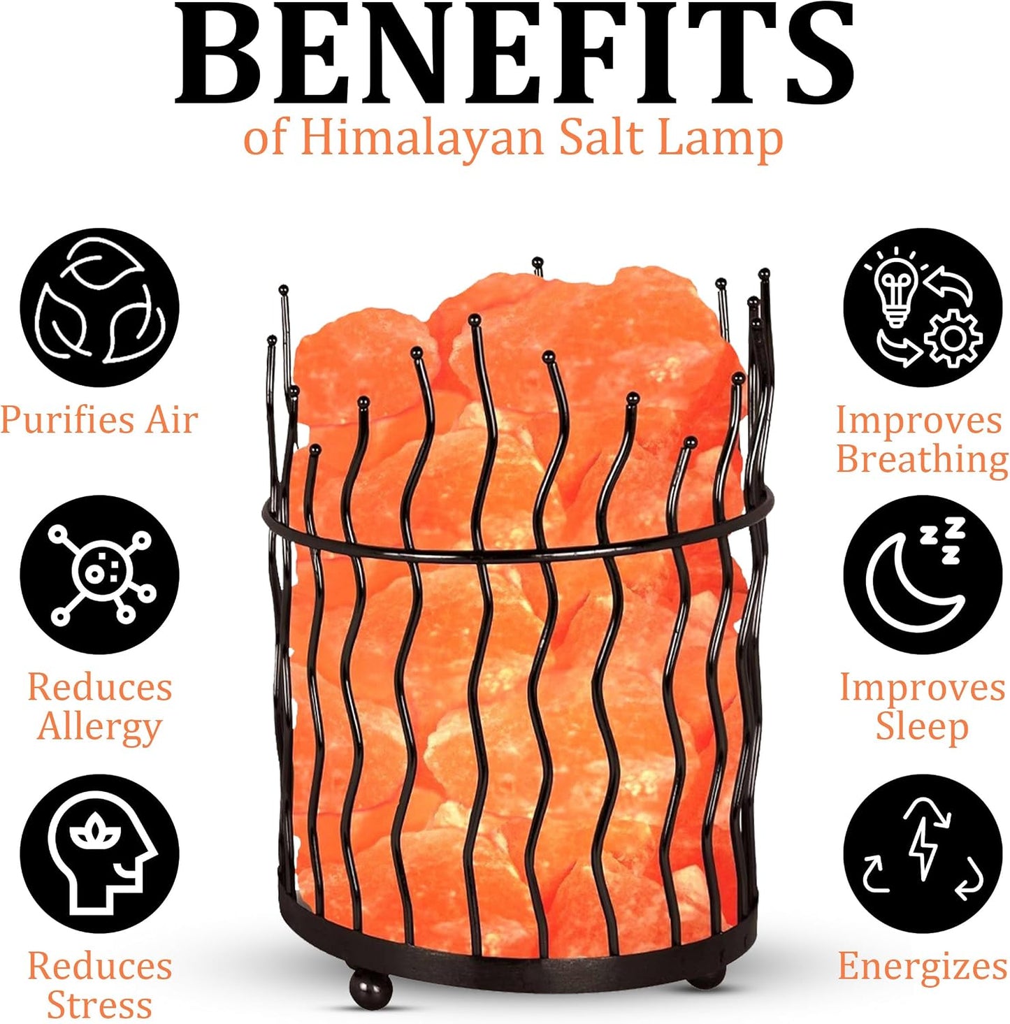 Natural Himalayan Salt , Tall Round Metal Basket lamp with Dimmer Switch | 8-10 lbs