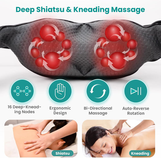 Nekteck Heated Shiatsu Neck Massager with Bag for Pain Relief, NOT Cordless