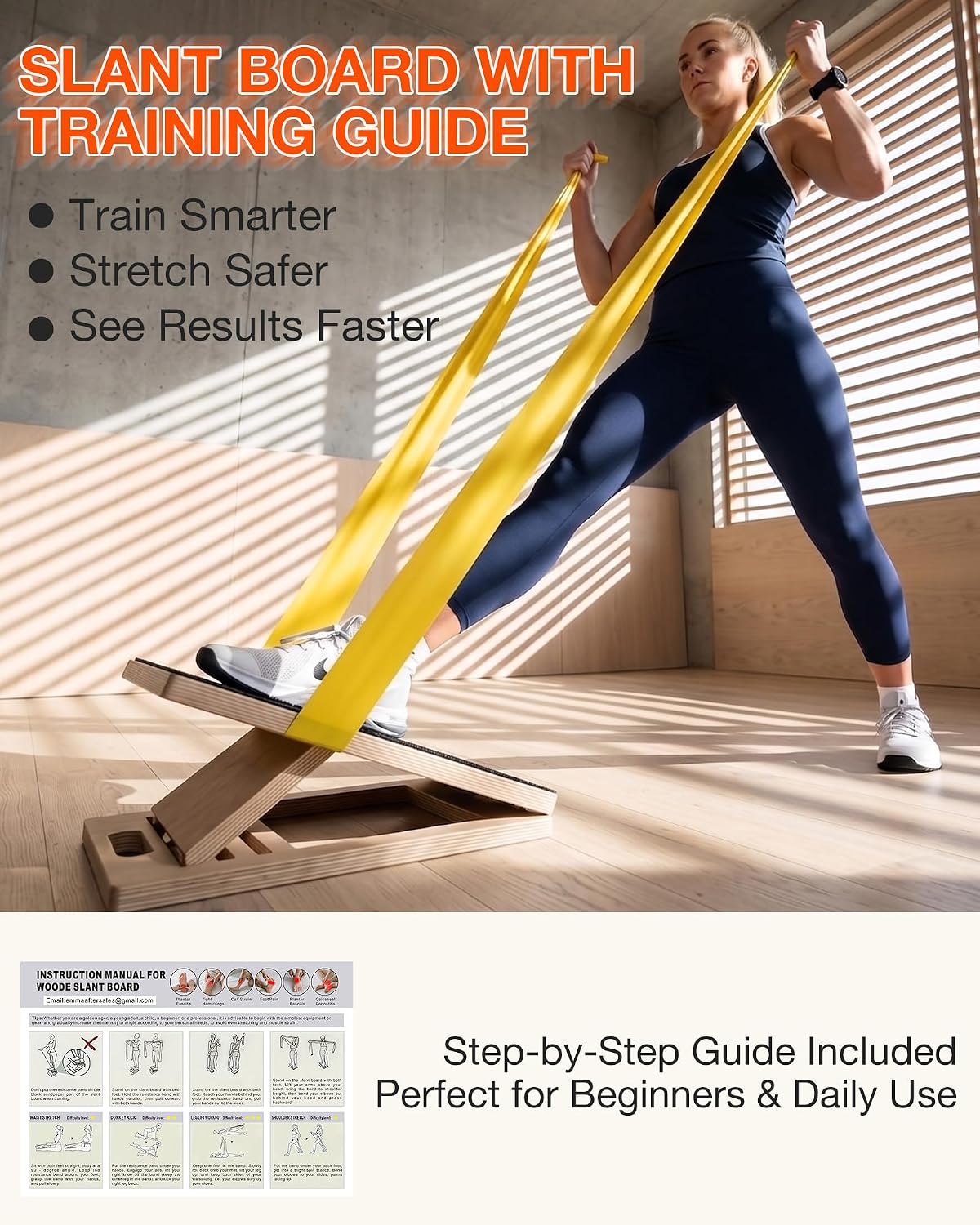 Frylr Portable Wooden Slant Board for Calf Stretching and Exercise, Adjustable Incline Wedge for Squats and Balance