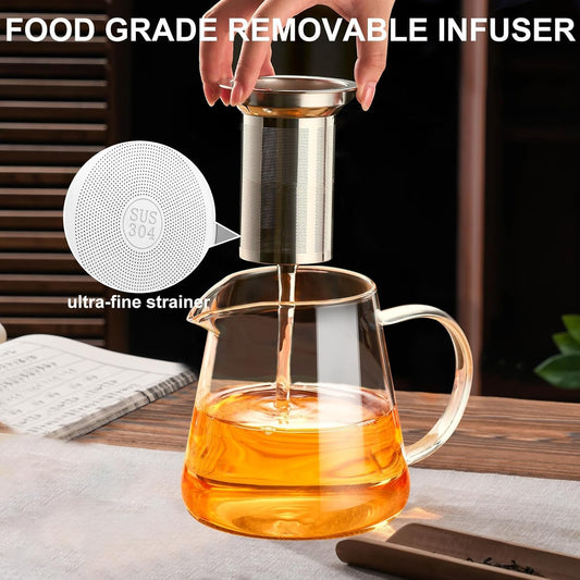 Baalaka Glass Teapot Stovetop 20 OZ/600ml, Tea pot with Removable 18/8 Stainless Steel Infuser, Borosilicate Clear Tea Kettle, Teapot Blooming and Loose Leaf Tea Maker Tea Brewer for Camping, Travel