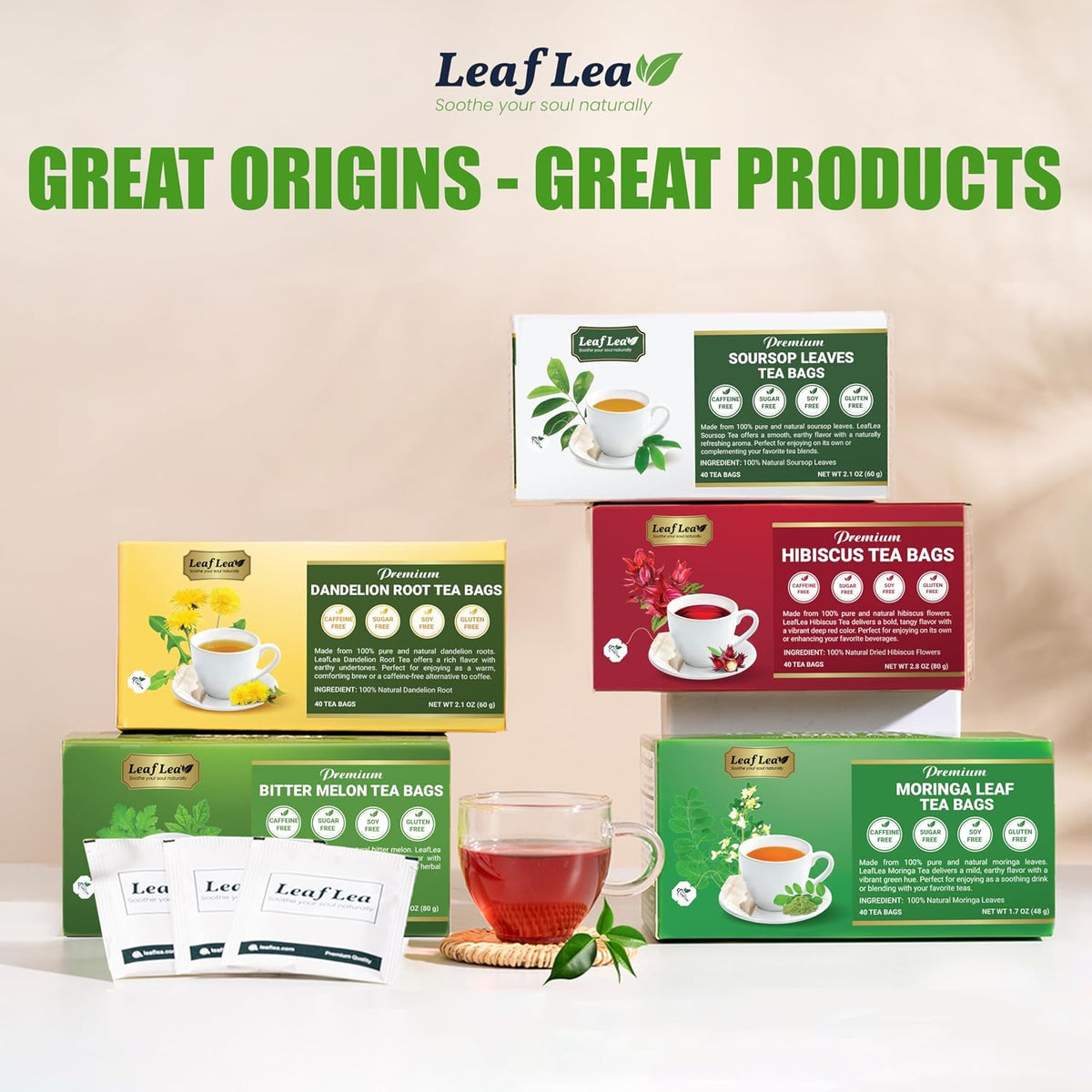 LeafLea 120 Soursop Tea Bags, from 100% Natural Soursop Graviola Leaves