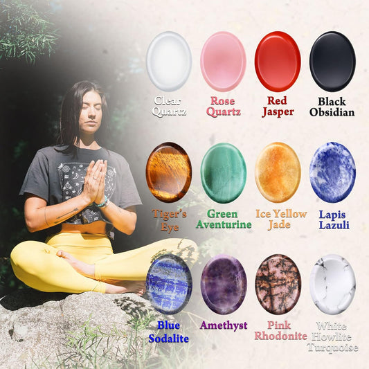 Bbto 12 Pcs Worry Stones Multicolor Crystal Thumb Stones