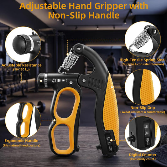 Grip Strength Trainer Adjustable 22-330 lbs, Hand Gripper Strengthener with Counter, Heavy Duty Forearm Strengthener, Wrist & Finger Exerciser, Grip Trainer for Hand Strength, Rehab & Workout, Orange
