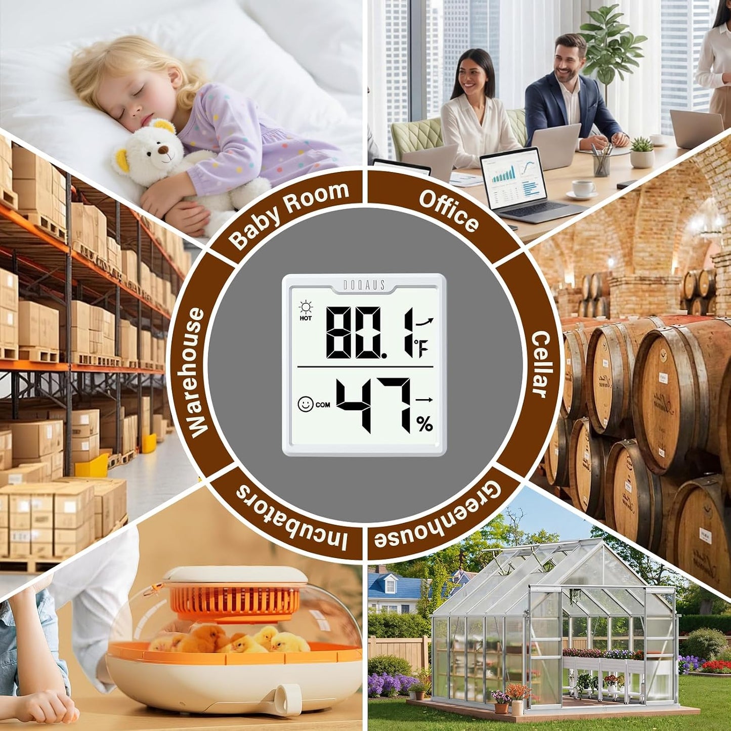 DOQAUS 3 Pieces Digital Hygrometer Indoor Thermometer Humidity Meter with Accurate Temperature and Humidity Monitor for House, Baby Room, Greenhouse, Incubator - Battery Included