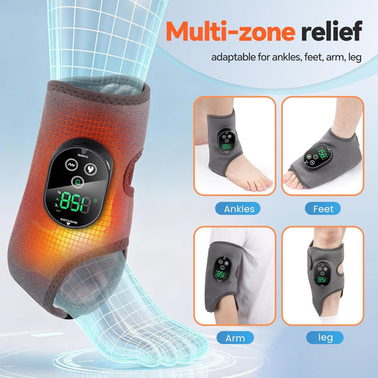 2PCS Cordless Foot Massager for Neuropathy, Foot and Ankle Massager for Pain Relief, 3000mAh Rechargeable Ankle Heating Pad with Massage for Circulation, Gray