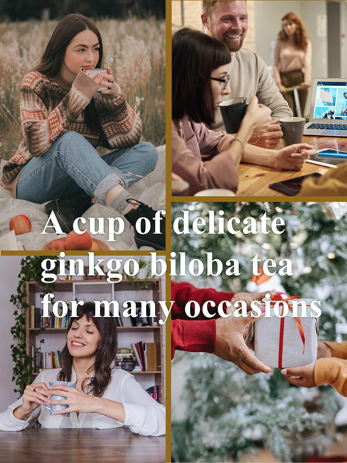 GLDNT Organic Ginkgo Biloba Tea, Mild & Smooth Flavor, Caffeine Free, 100ct