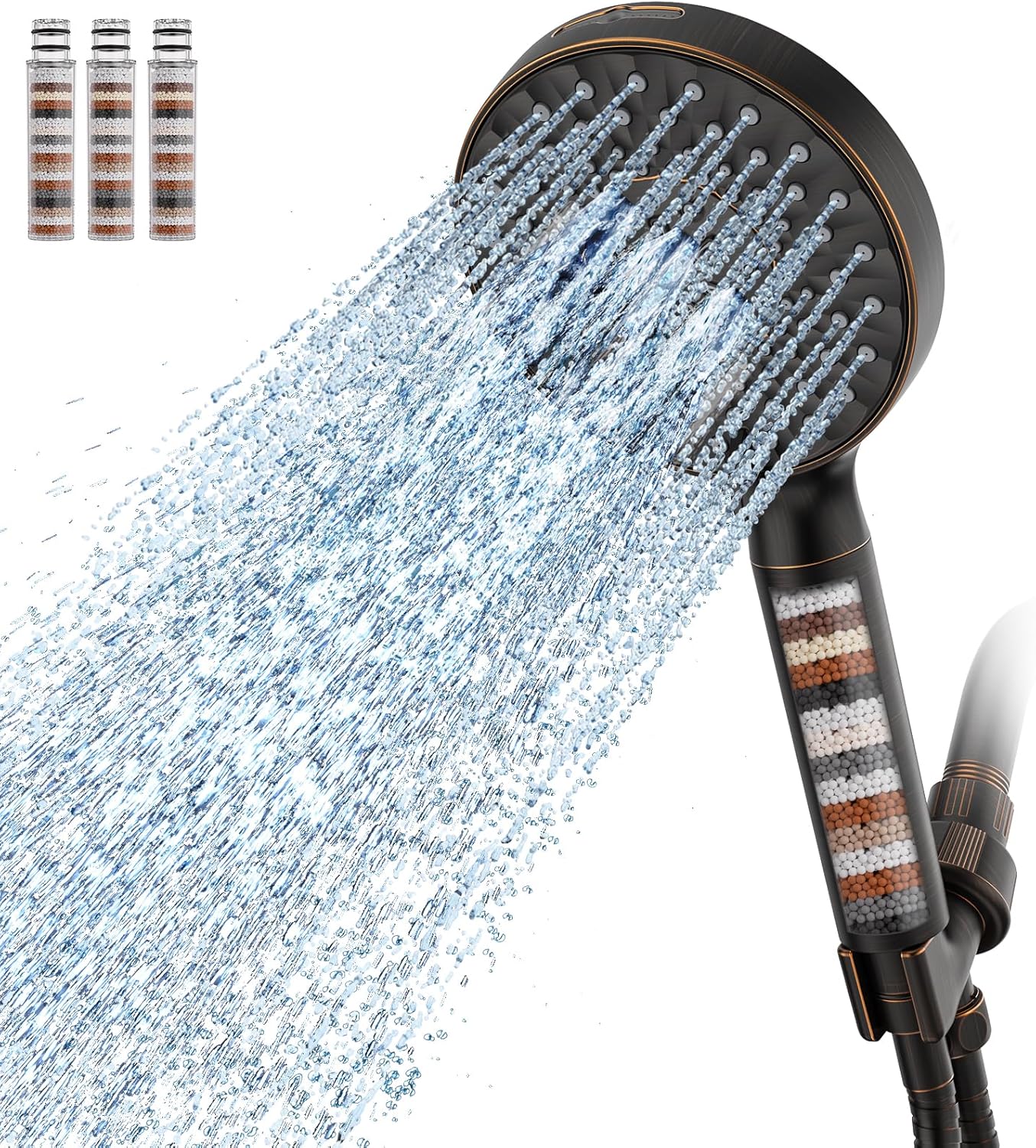 SR SUN RISE Filtered Shower Head with Handheld High Pressure 9 Spray Mode Showerhead Detachable Shower Head Water Softener Filters Beads for Hard Water Remove Chlorine 1 Filter Chrome