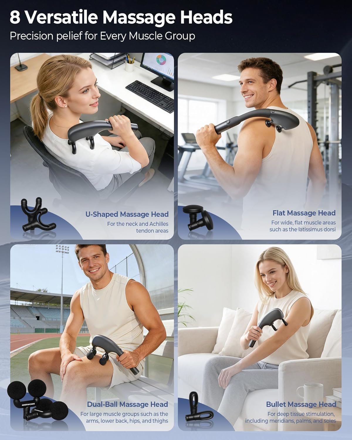 KingPavonini Foldable Massage Gun with Dual-Ball Head, Adjustable Head & Extendable Handle, Handheld Back Massage Gun Deep Tissue for Pain Relief, Portable Percussion Massager Gun, Gift for Men Women
