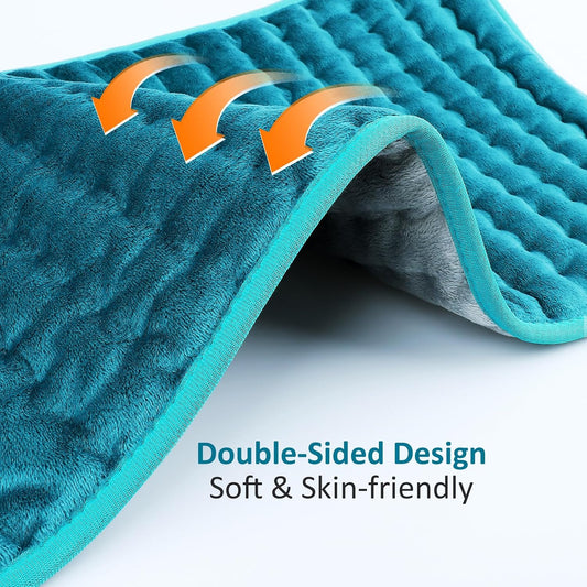 Heating pad for Back/Shoulder/Neck/Abdomen, Heating Pads with 6 Fast Heating Settings, Auto-Off, Machine Wash, Birthday Gifts for Women Mom Men Dad, Extra Large 12"x24", Blue