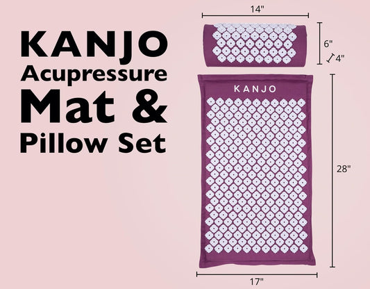 Kanjo Acupressure Mat and Pillow Set for Back Pain Relief & Neck Pain Relief, with Pressure Points for Muscle Pain Relief with Travel Bag - Black XL