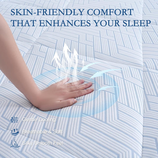 YOUR MOON Cooling Mattress Pad Queen Size for Hot Sleepers, Soft Breathable Noiseless Bed Pad Mattress Cover, Quilted Fitted Pillow Top Mattress Cover with 8"-16" Deep Pocket (Blue White, 60x80)