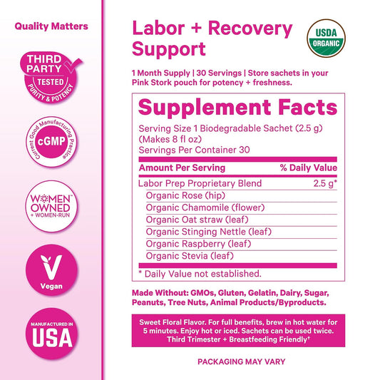 Pink Stork Organic Labor Prep Tea, Sweet Floral Flavor, 30 Cups