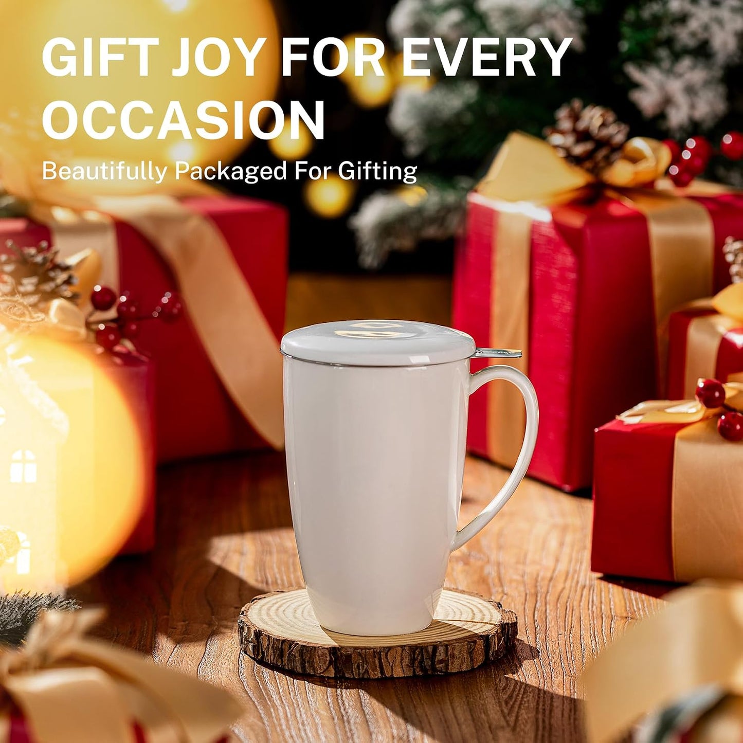 Sweese 15oz Porcelain Tea Mug with Infuser and Lid – Microwave Safe, Ergonomic Handle, Lead-Free Glaze, for Loose Leaf Tea